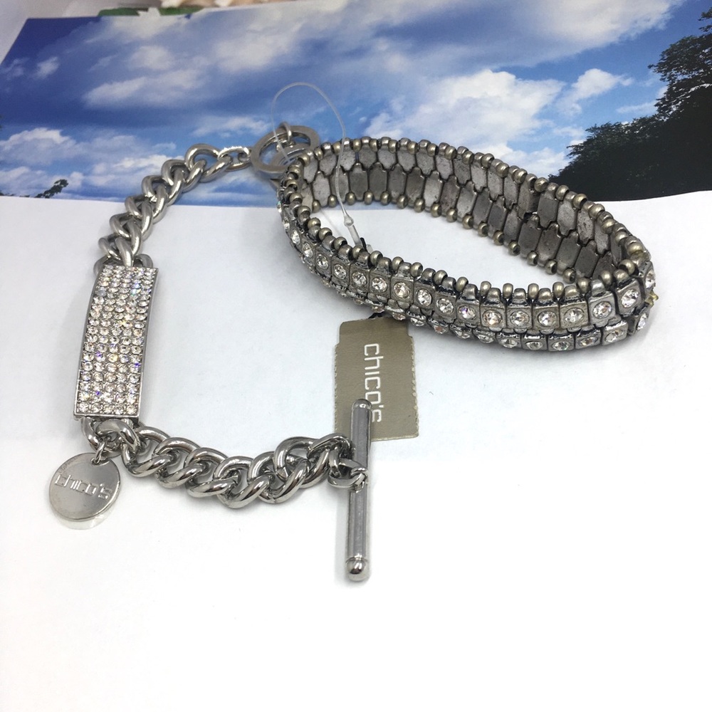 Chicos rhinestone ID tag bracelet,stretch bracelet